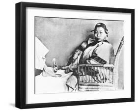 Chinese Woman Showing Her Uncovered Bound Foot Near an European Foot-John Thomson-Framed Giclee Print