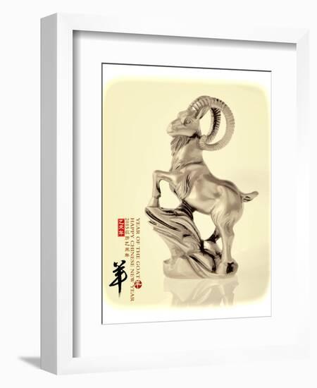 Chinese Word Mean Happy Goat Year, 2015 is Year of the Goat-kenny001-Framed Photographic Print