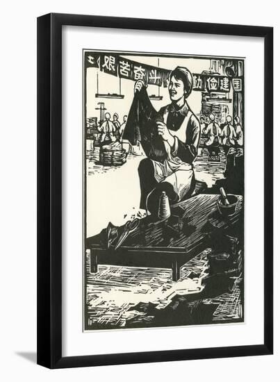 Chinese Worker Cutting Cloth-null-Framed Art Print