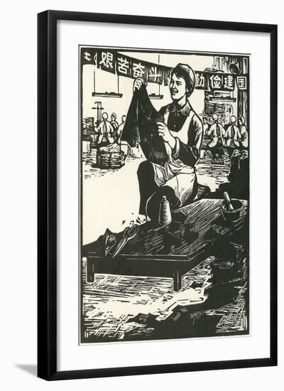 Chinese Worker Cutting Cloth-null-Framed Art Print