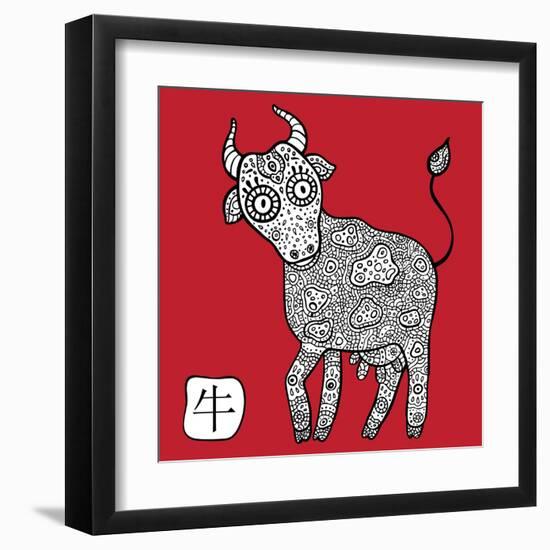 Chinese Zodiac. Animal Astrological Sign. Cow.-Katyau-Framed Art Print