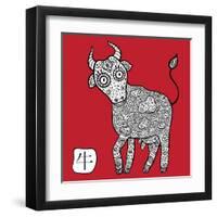 Chinese Zodiac. Animal Astrological Sign. Cow.-Katyau-Framed Art Print