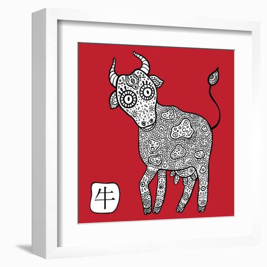 Chinese Zodiac. Animal Astrological Sign. Cow.-Katyau-Framed Art Print