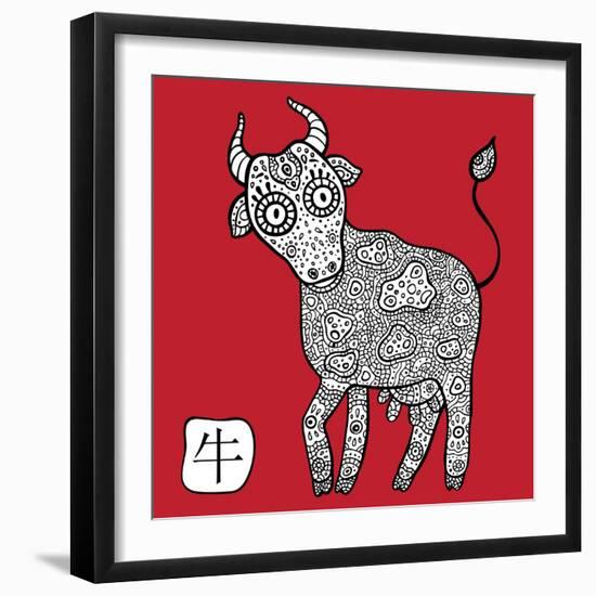 Chinese Zodiac. Animal Astrological Sign. Cow.-Katyau-Framed Art Print