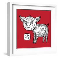 Chinese Zodiac. Animal Astrological Sign. Pig.-Katyau-Framed Art Print