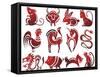 Chinese Zodiac Signs-worksart-Framed Stretched Canvas