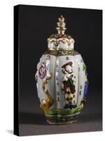 Chinoiserie Decorated Tea Caddy and Pagoda-Shaped Lid, Porcelain-null-Stretched Canvas