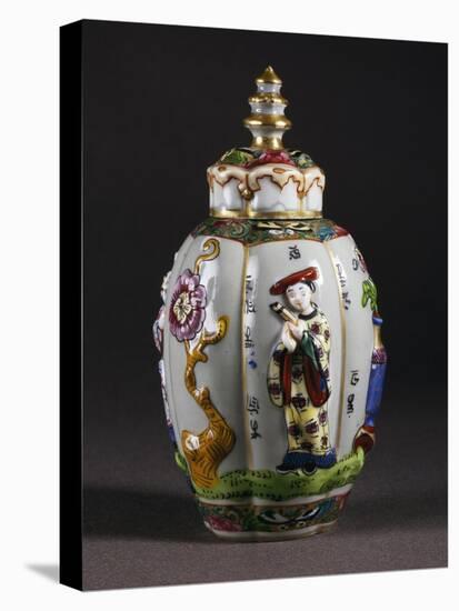 Chinoiserie Decorated Tea Caddy and Pagoda-Shaped Lid, Porcelain-null-Stretched Canvas