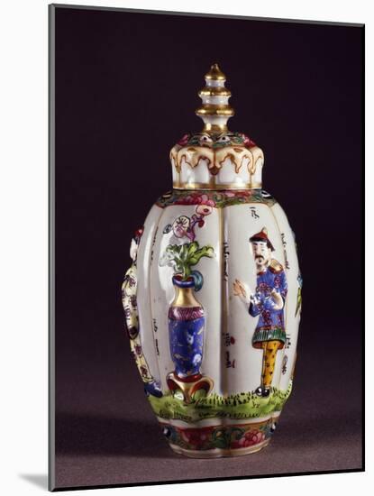 Chinoiserie Decorated Tea Caddy and Pagoda-Shaped Lid, Porcelain-null-Mounted Giclee Print