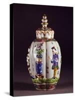 Chinoiserie Decorated Tea Caddy and Pagoda-Shaped Lid, Porcelain-null-Stretched Canvas