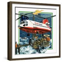 Chinook Helicopter Transporter Arrives at an Oil Rig in the North Sea-Wilf Hardy-Framed Giclee Print