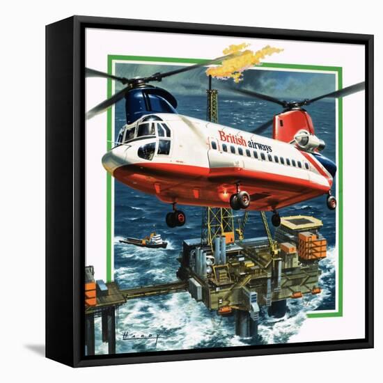 Chinook Helicopter Transporter Arrives at an Oil Rig in the North Sea-Wilf Hardy-Framed Stretched Canvas