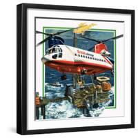 Chinook Helicopter Transporter Arrives at an Oil Rig in the North Sea-Wilf Hardy-Framed Premium Giclee Print