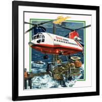 Chinook Helicopter Transporter Arrives at an Oil Rig in the North Sea-Wilf Hardy-Framed Giclee Print