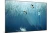 Chinstrap Penguins Jumping Off Blue Iceberg-null-Mounted Photographic Print