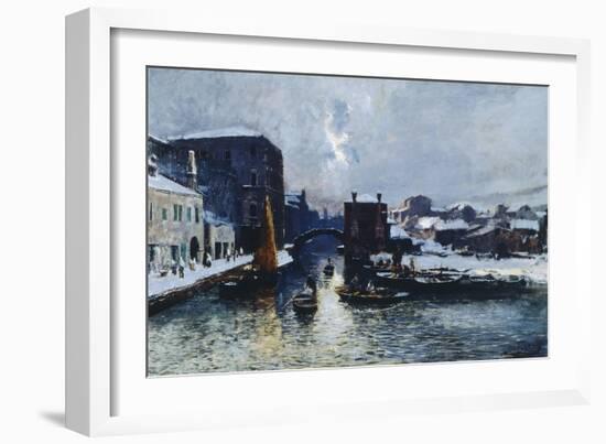Chioggia under Snow, 1880-85-Mose Bianchi-Framed Giclee Print