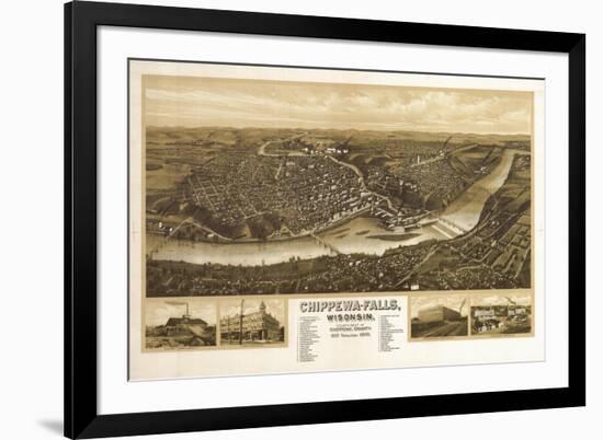 Chippewa Falls, Wisconsin - Panoramic Map-Lantern Press-Framed Premium Giclee Print