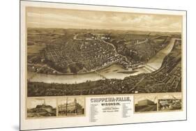 Chippewa Falls, Wisconsin - Panoramic Map-Lantern Press-Mounted Premium Giclee Print