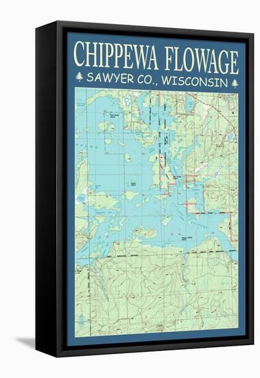 Chippewa Flowage Chart - Sawyer County, Wisconsin-Lantern Press-Framed Stretched Canvas