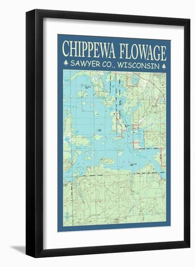 Chippewa Flowage Chart - Sawyer County, Wisconsin-Lantern Press-Framed Art Print