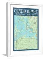 Chippewa Flowage Chart - Sawyer County, Wisconsin-Lantern Press-Framed Art Print
