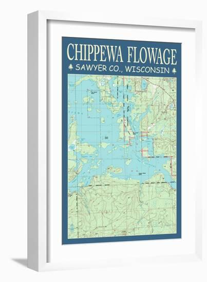 Chippewa Flowage Chart - Sawyer County, Wisconsin-Lantern Press-Framed Art Print