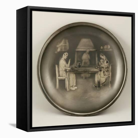 Chiselled Silver Plate Depicting Genre Scene. Detail: Bread, Home Honour, Joy of Home Life-Cornelis Bisschop-Framed Stretched Canvas