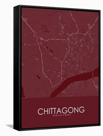 Chittagong, Bangladesh Red Map-null-Framed Stretched Canvas