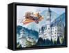 Chitty Chitty Bang Bang Passes by Neushwanstein in the Bavarian Alps-Dan Escott-Framed Stretched Canvas