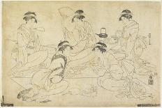 Women Viewing Scroll Paintings of the Gods of Good Fortune-Chobunsai Eishi-Framed Stretched Canvas