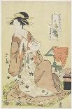 A Full-Length Portrait of the Courtesan Somenosuke Accompanied by Two Kamuro-Chobunsai Eishi-Giclee Print