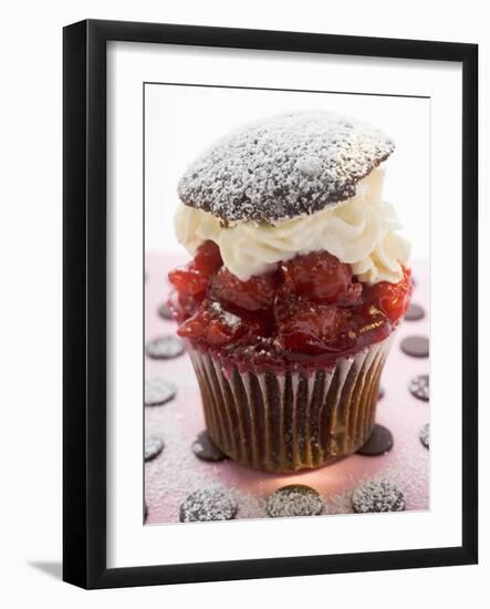 Chocolate Cherry Muffin with Whipped Cream and Lid-null-Framed Photographic Print