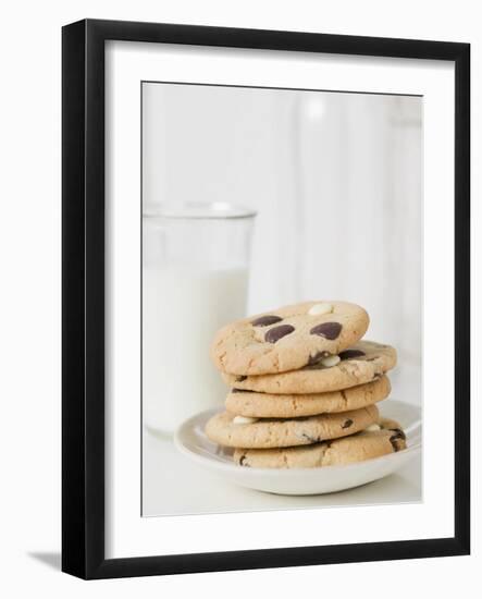 Chocolate Chip Cookies and Glass of Milk-null-Framed Photographic Print