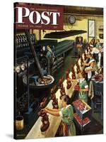 "Chocolate Easter Bunnies" Saturday Evening Post Cover, March 25, 1950-Stevan Dohanos-Stretched Canvas