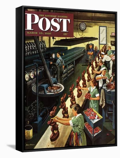 "Chocolate Easter Bunnies" Saturday Evening Post Cover, March 25, 1950-Stevan Dohanos-Framed Stretched Canvas