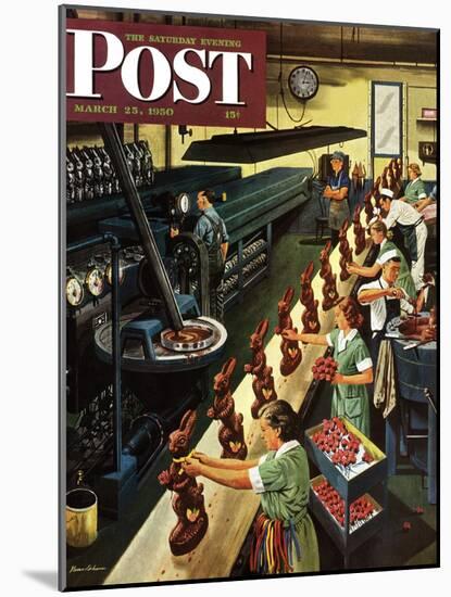 "Chocolate Easter Bunnies" Saturday Evening Post Cover, March 25, 1950-Stevan Dohanos-Mounted Giclee Print