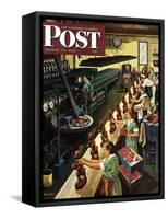 "Chocolate Easter Bunnies" Saturday Evening Post Cover, March 25, 1950-Stevan Dohanos-Framed Stretched Canvas