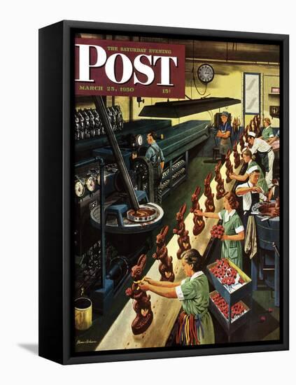 "Chocolate Easter Bunnies" Saturday Evening Post Cover, March 25, 1950-Stevan Dohanos-Framed Stretched Canvas