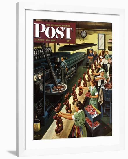 "Chocolate Easter Bunnies" Saturday Evening Post Cover, March 25, 1950-Stevan Dohanos-Framed Giclee Print