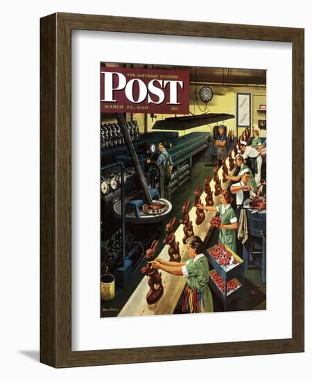 "Chocolate Easter Bunnies" Saturday Evening Post Cover, March 25, 1950-Stevan Dohanos-Framed Giclee Print