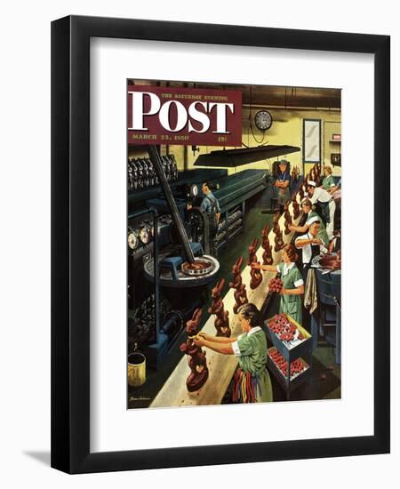 "Chocolate Easter Bunnies" Saturday Evening Post Cover, March 25, 1950-Stevan Dohanos-Framed Giclee Print