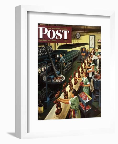 "Chocolate Easter Bunnies" Saturday Evening Post Cover, March 25, 1950-Stevan Dohanos-Framed Giclee Print