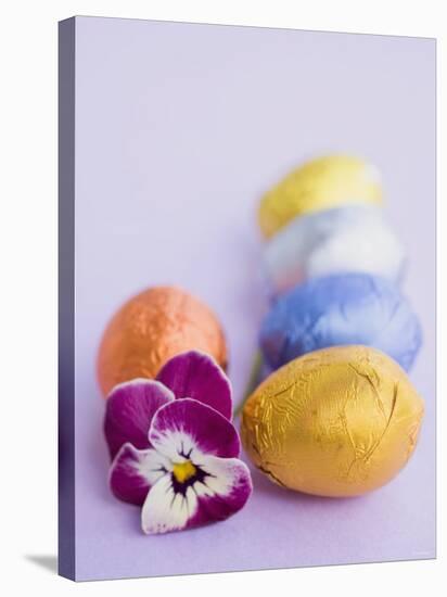 Chocolate Eggs in Foil, with Pansy-null-Stretched Canvas