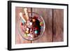 Chocolate Ice Cream with Multicolor Candies and Wafer Rolls in Glass Bowl, on Wooden Background-Yastremska-Framed Photographic Print