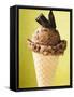 Chocolate Ice Cream with Pieces of Chocolate in Cone-null-Framed Stretched Canvas