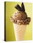 Chocolate Ice Cream with Pieces of Chocolate in Cone-null-Stretched Canvas