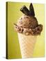 Chocolate Ice Cream with Pieces of Chocolate in Cone-null-Stretched Canvas