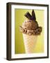 Chocolate Ice Cream with Pieces of Chocolate in Cone-null-Framed Photographic Print