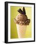 Chocolate Ice Cream with Pieces of Chocolate in Cone-null-Framed Photographic Print