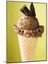 Chocolate Ice Cream with Pieces of Chocolate in Cone-null-Mounted Photographic Print